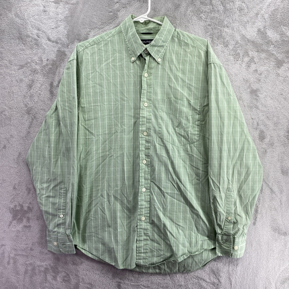 Nautica Sage Green Plaid Two-Ply Cotton Button Down Shirt Men's M